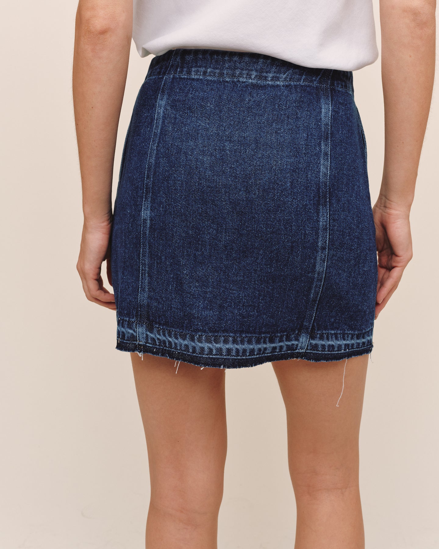Button Front Mini Skirt With  Release Hem - Dark Rinse Wash