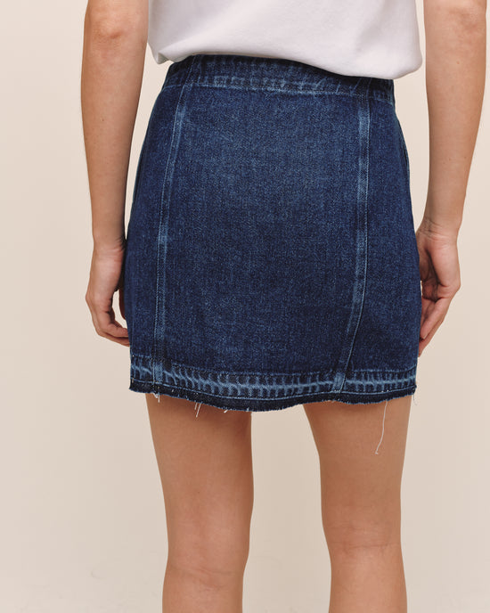 Bella Dahl Button Front Mini Skirt With  Release Hem - Dark Rinse Wash View 2