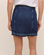 Button Front Mini Skirt With  Release Hem - Dark Rinse Wash