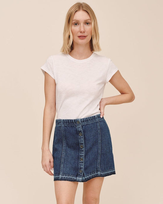 Bella Dahl Button Front Mini Skirt With  Release Hem - Dark Rinse Wash