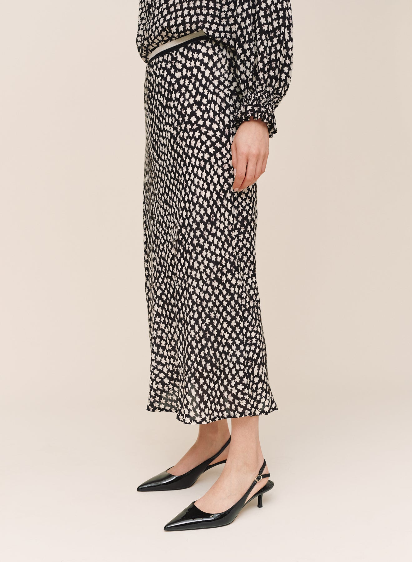 Bias Skirt With Stripe Elastic Waistband - Sketched Stars Print