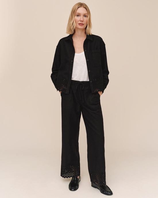 Bella Dahl Utility Pant With Embroidered Scallop Edge - Black
