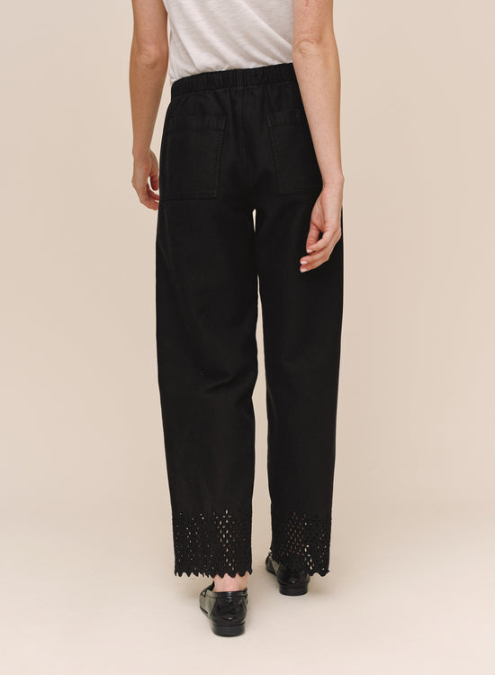 Bella Dahl Utility Pant With Embroidered Scallop Edge - Black View 2