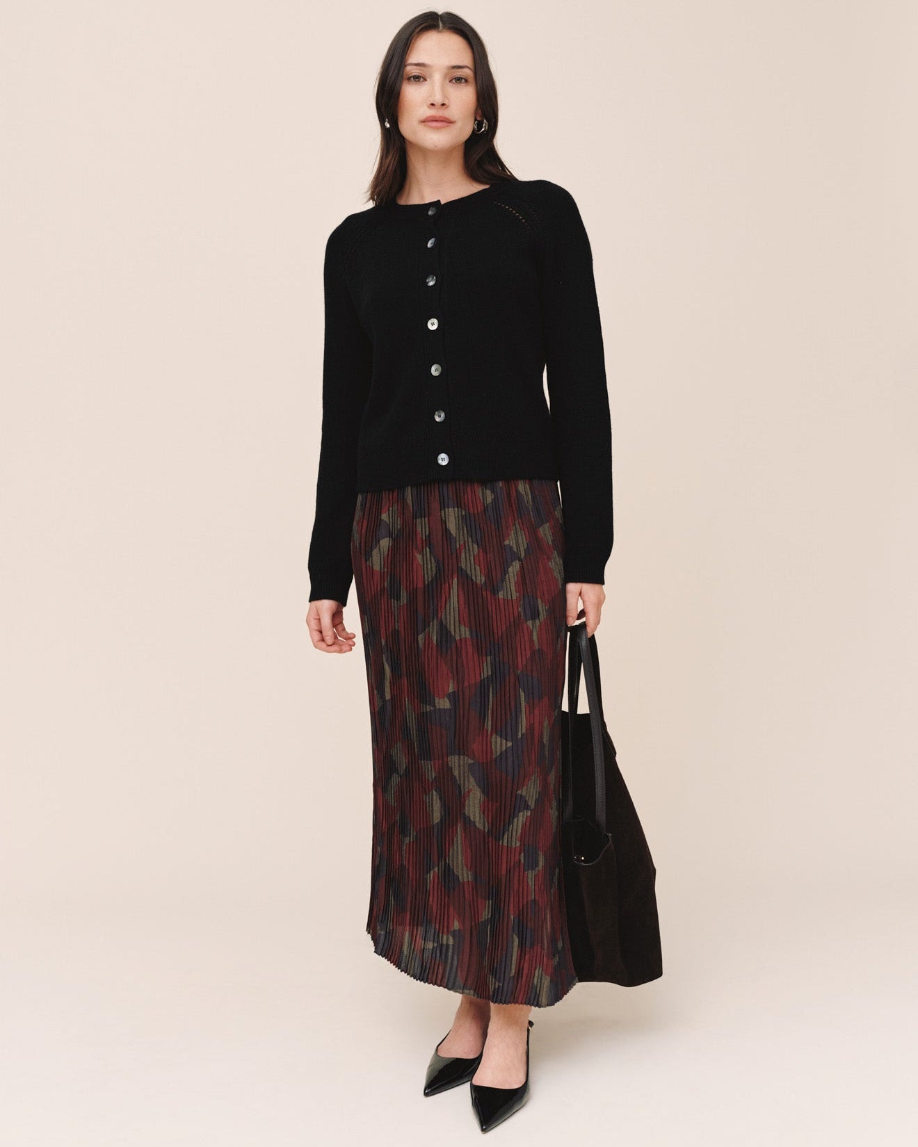 Front Slit Pleated Skirt - Abstract Camo Print
