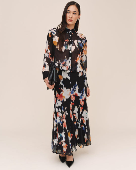 Bella Dahl Release Pleat Chiffon Skirt - Blurred Bloom Print