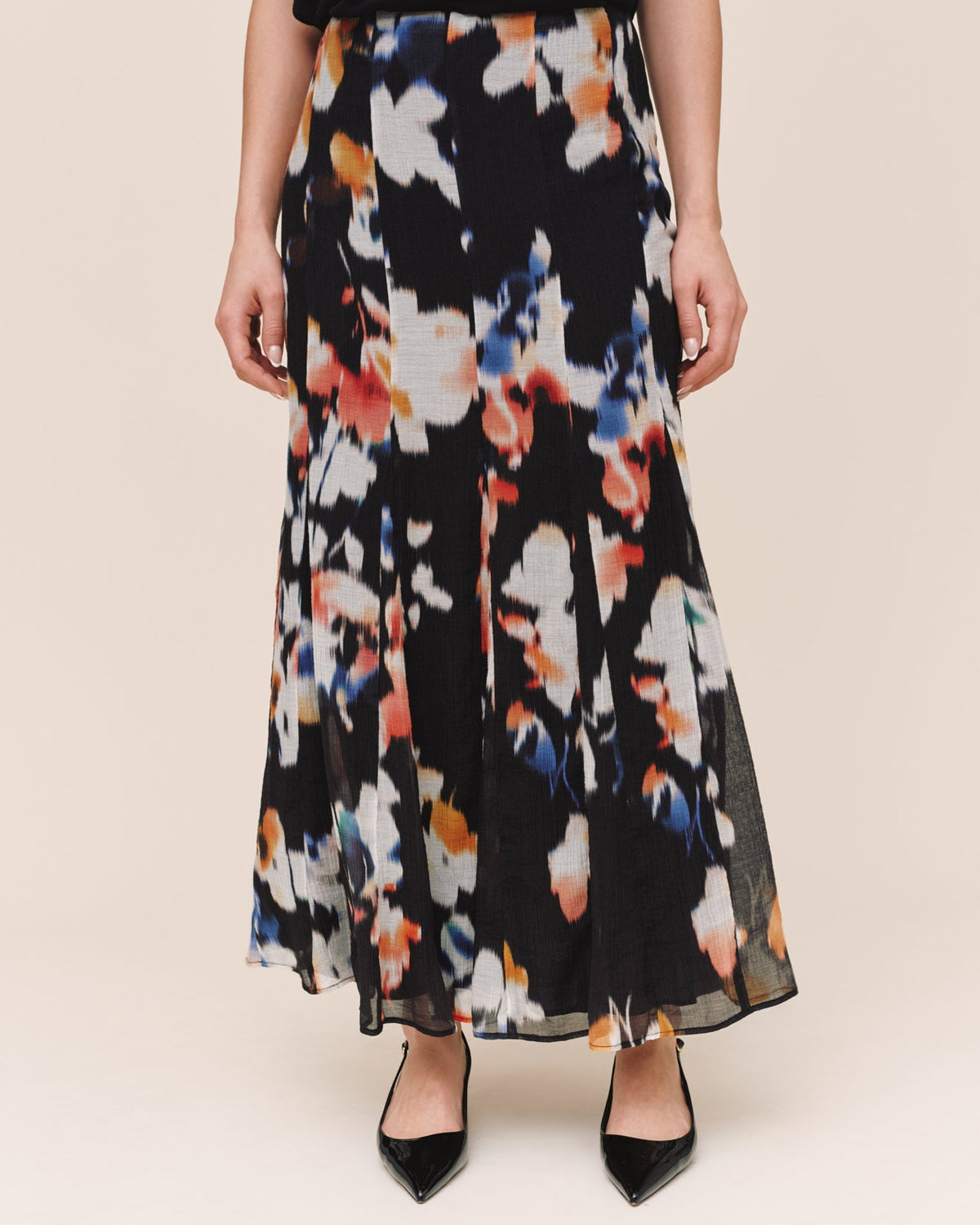Release Pleat Chiffon Skirt - Blurred Bloom Print