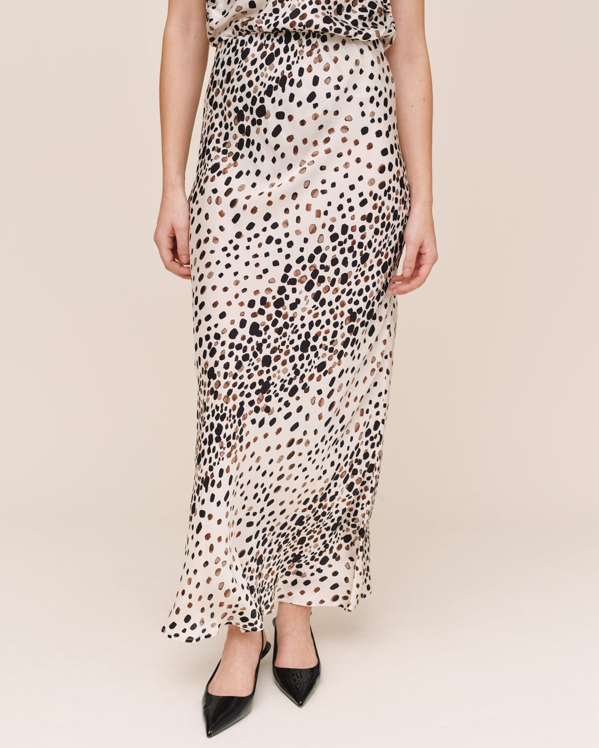 Long Maxi Bias Skirt - Painted Spots Print