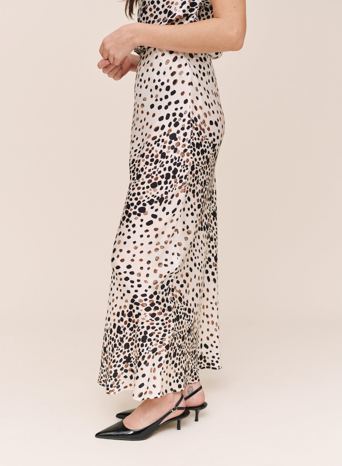 Long Maxi Bias Skirt - Painted Spots Print