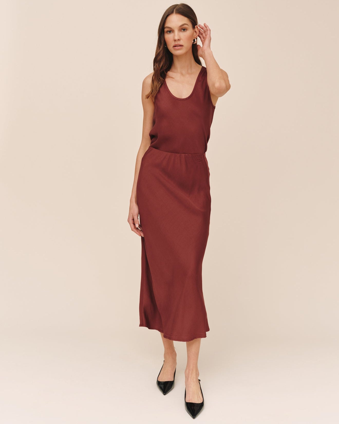 Long Maxi Bias Skirt - Smoked Crimson