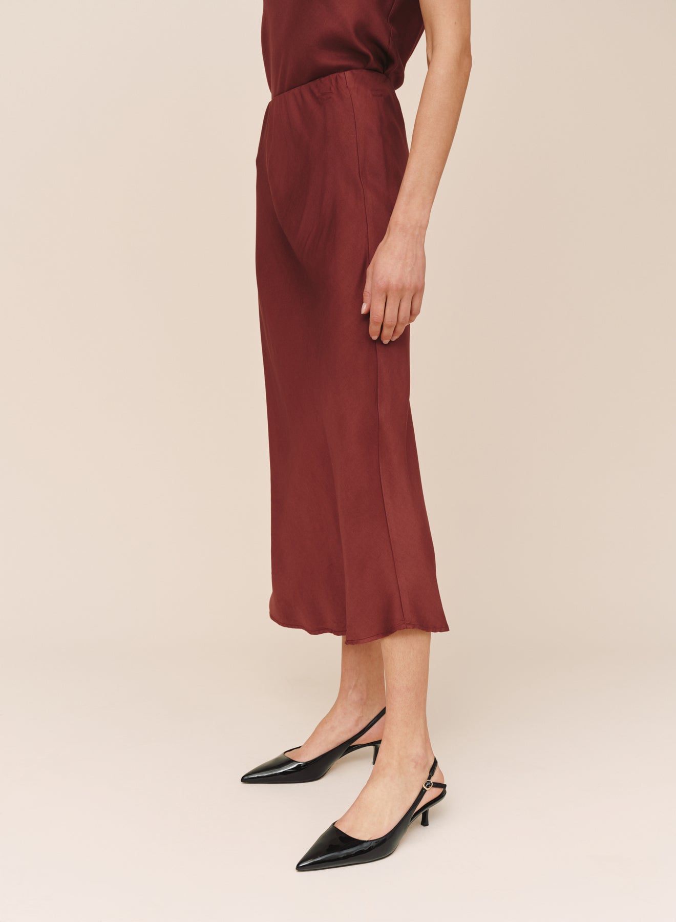 Long Maxi Bias Skirt - Smoked Crimson
