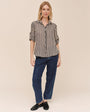 Split Back Button Down - Black-Ecru Stripe