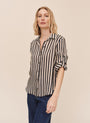 Split Back Button Down - Black-Ecru Stripe