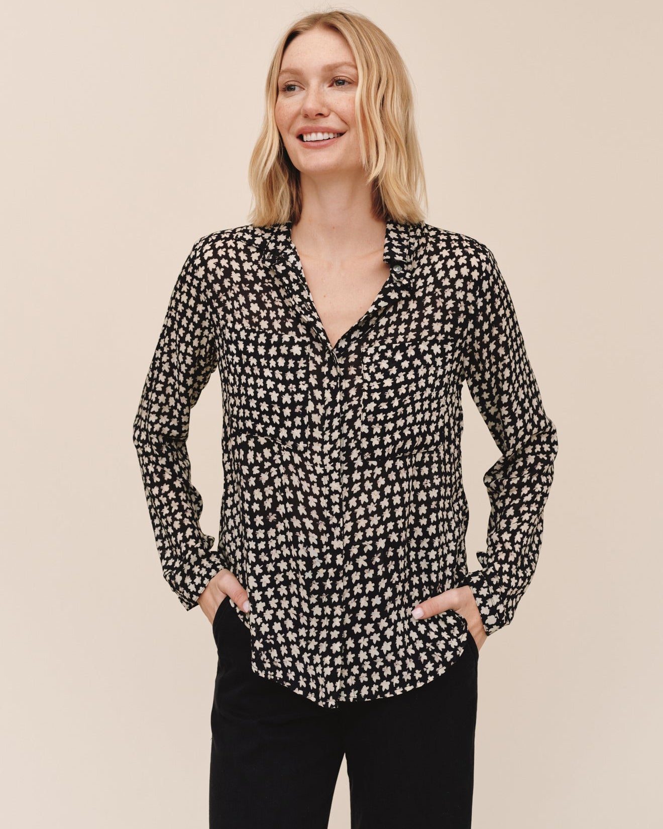 Full Button Down Hipster Shirt - Sketched Stars Print