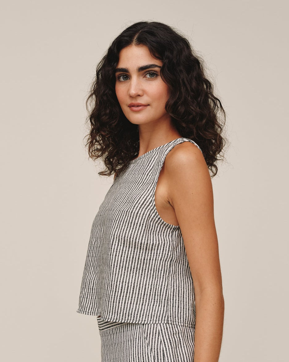 Sleeveless Boat Neck Split Back - Hatch Stripe