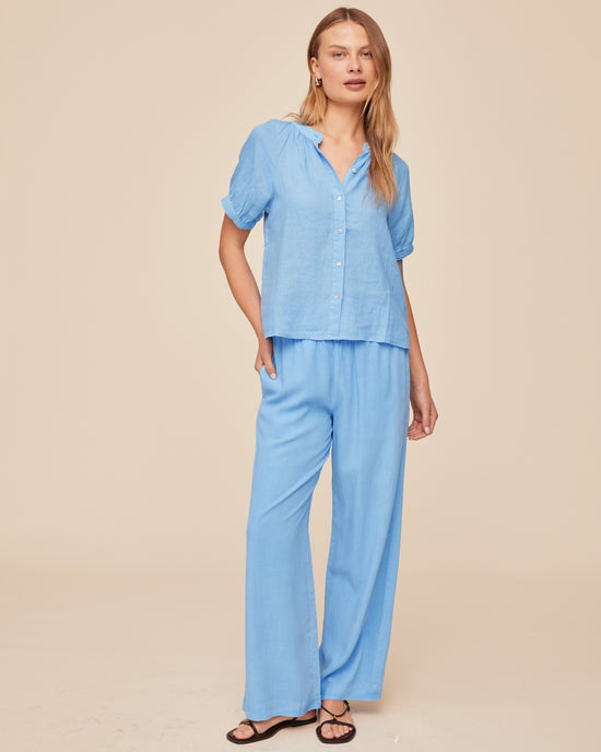 Bella Dahl Short Sleeve Raglan Shirt - Tidal Blue View 2