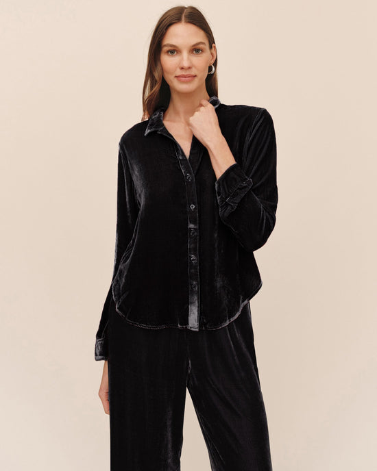 Bella Dahl Velvet Long Sleeve Clean Shirt -  Black