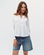Long Sleeve Wide Placket Pullover  - White