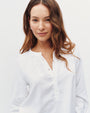 Long Sleeve Wide Placket Pullover  - White