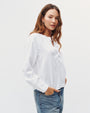 Long Sleeve Wide Placket Pullover  - White