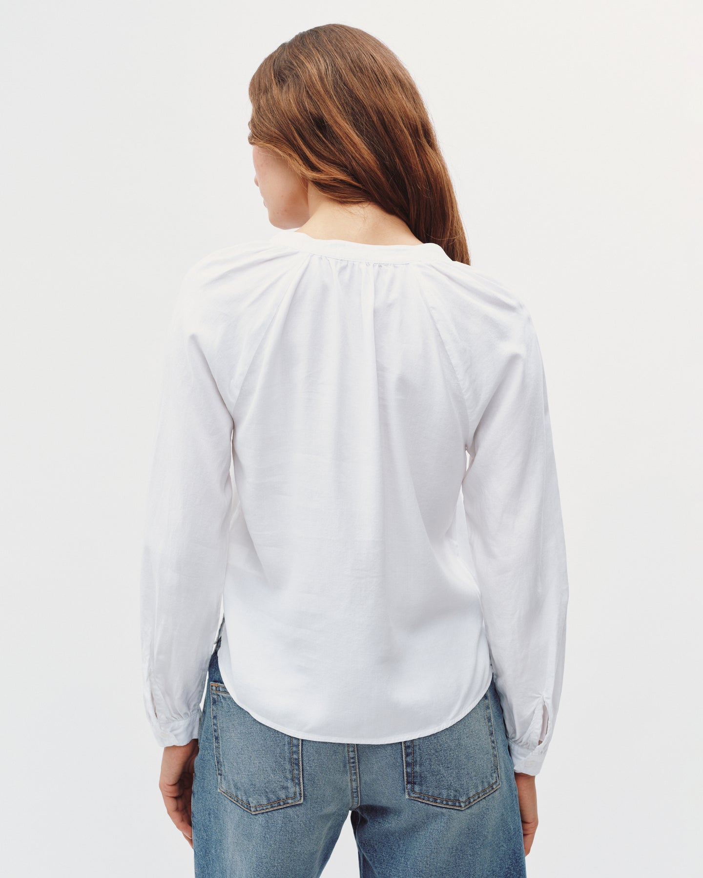 Long Sleeve Wide Placket Pullover  - White