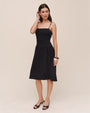 Smocked Dress With Beaded Straps - Black