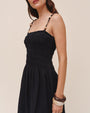 Smocked Dress With Beaded Straps - Black