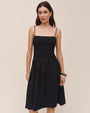Smocked Dress With Beaded Straps - Black
