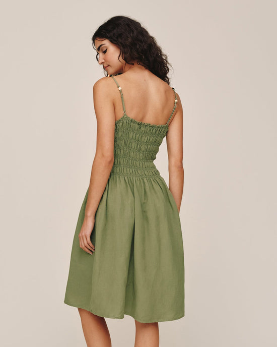 Bella Dahl Smocked Dress With Beaded Straps - Olive Leaf View 2