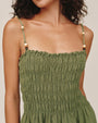 Smocked Dress With Beaded Straps - Olive Leaf