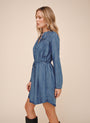 Pintuck Shirt Tail Dress - Shadow Blue Wash