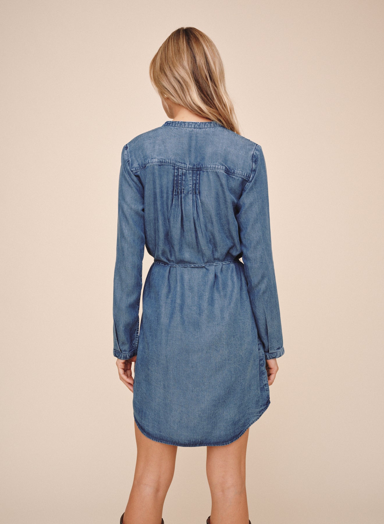 Pintuck Shirt Tail Dress - Shadow Blue Wash