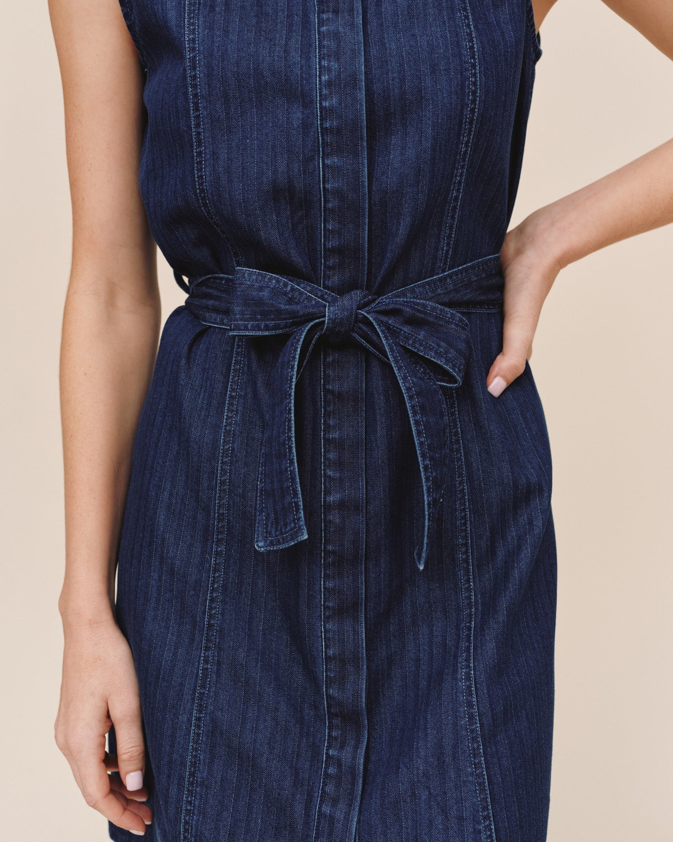 Sleeveless Seamed Shirt Dress - Herringbone Wash