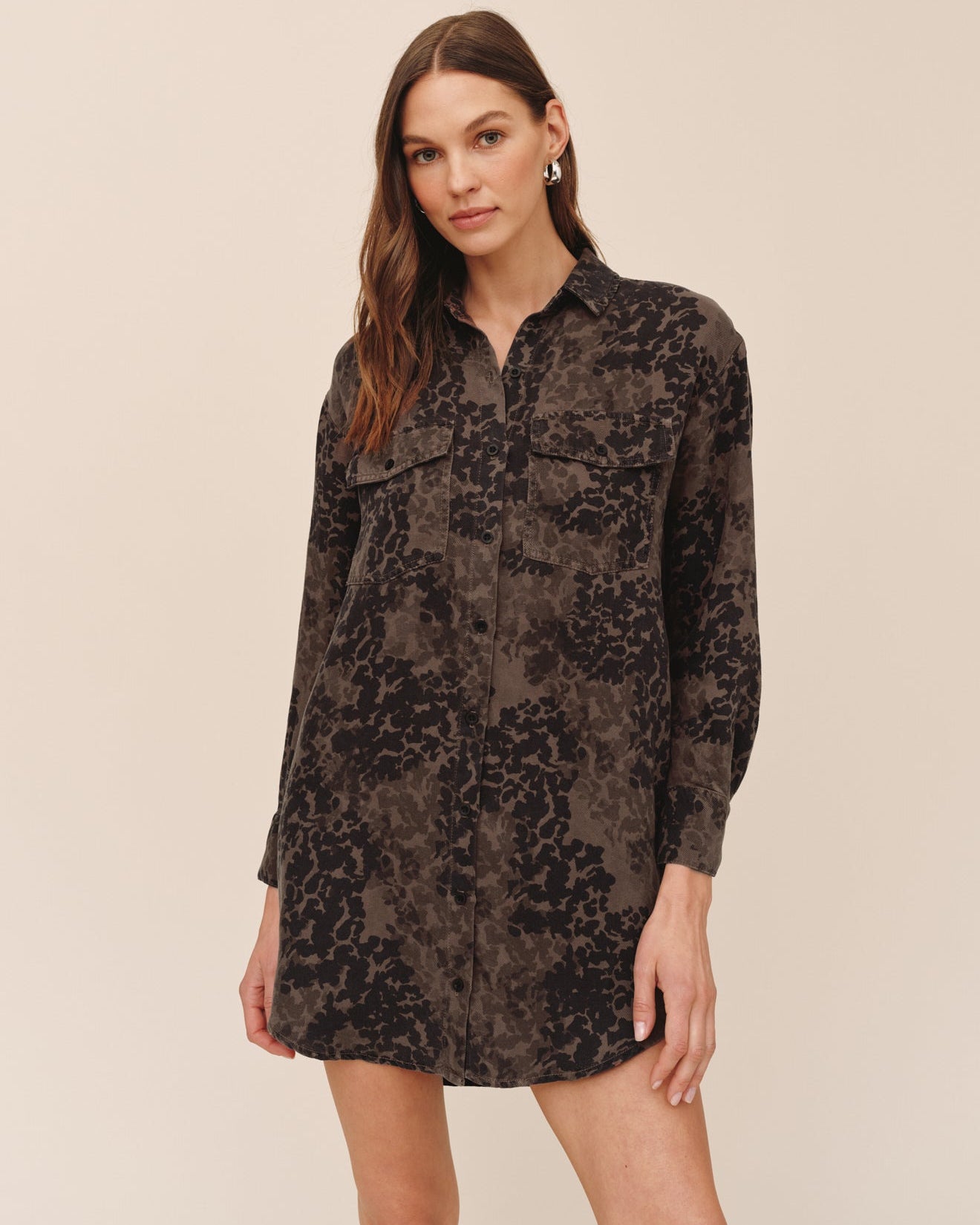 Flap Pocket Shirt Dress - Ditsy Camo Print