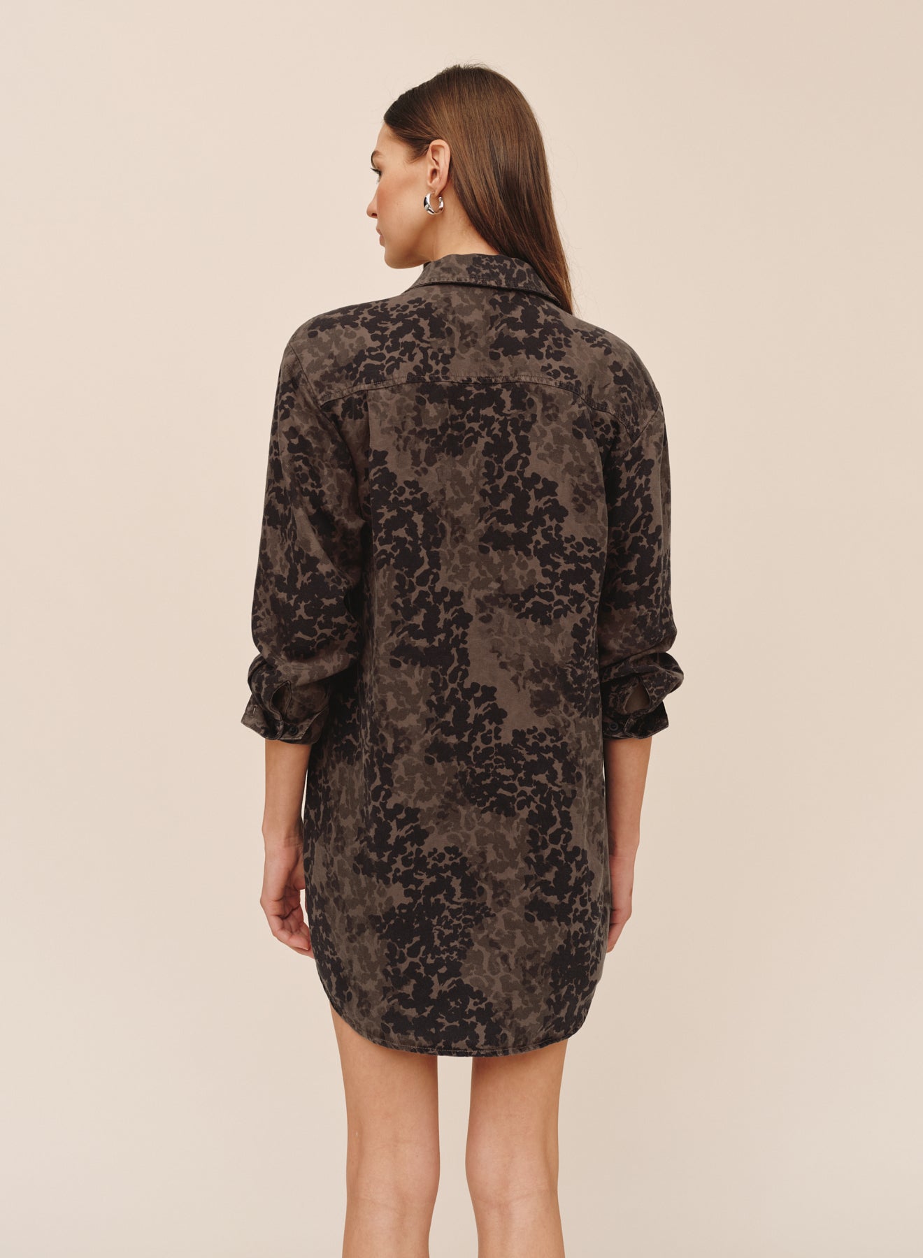 Flap Pocket Shirt Dress - Ditsy Camo Print