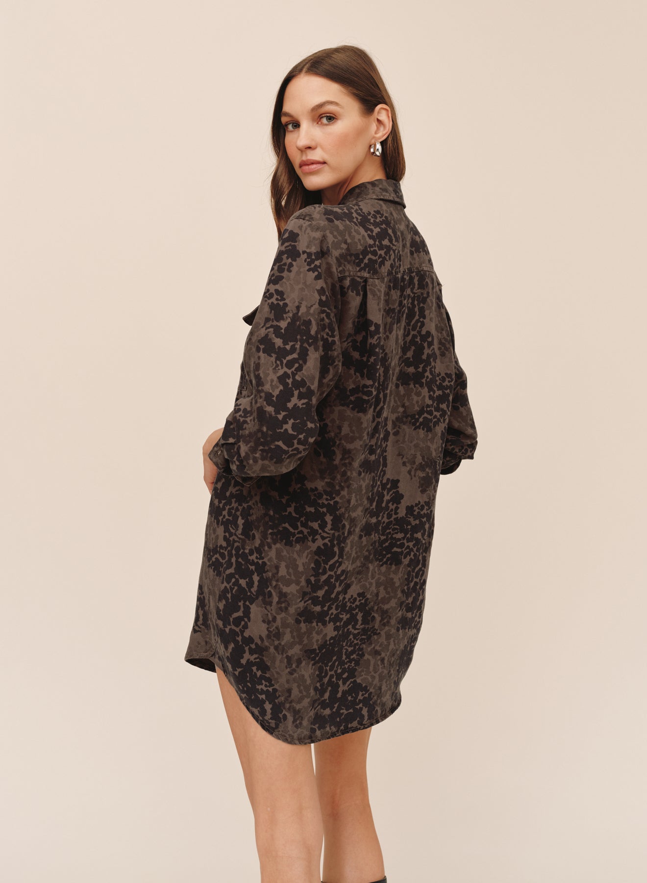 Flap Pocket Shirt Dress - Ditsy Camo Print