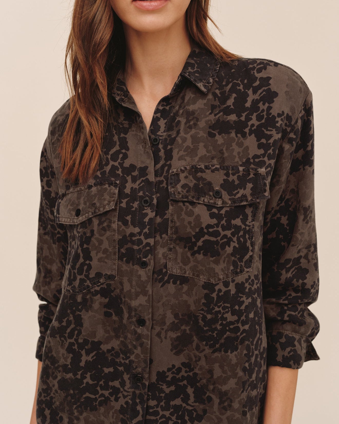 Flap Pocket Shirt Dress - Ditsy Camo Print