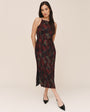 Pleated Midi Dress With Side Slits - Abstact Camo Print