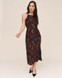 Pleated Midi Dress With Side Slits - Abstact Camo Print