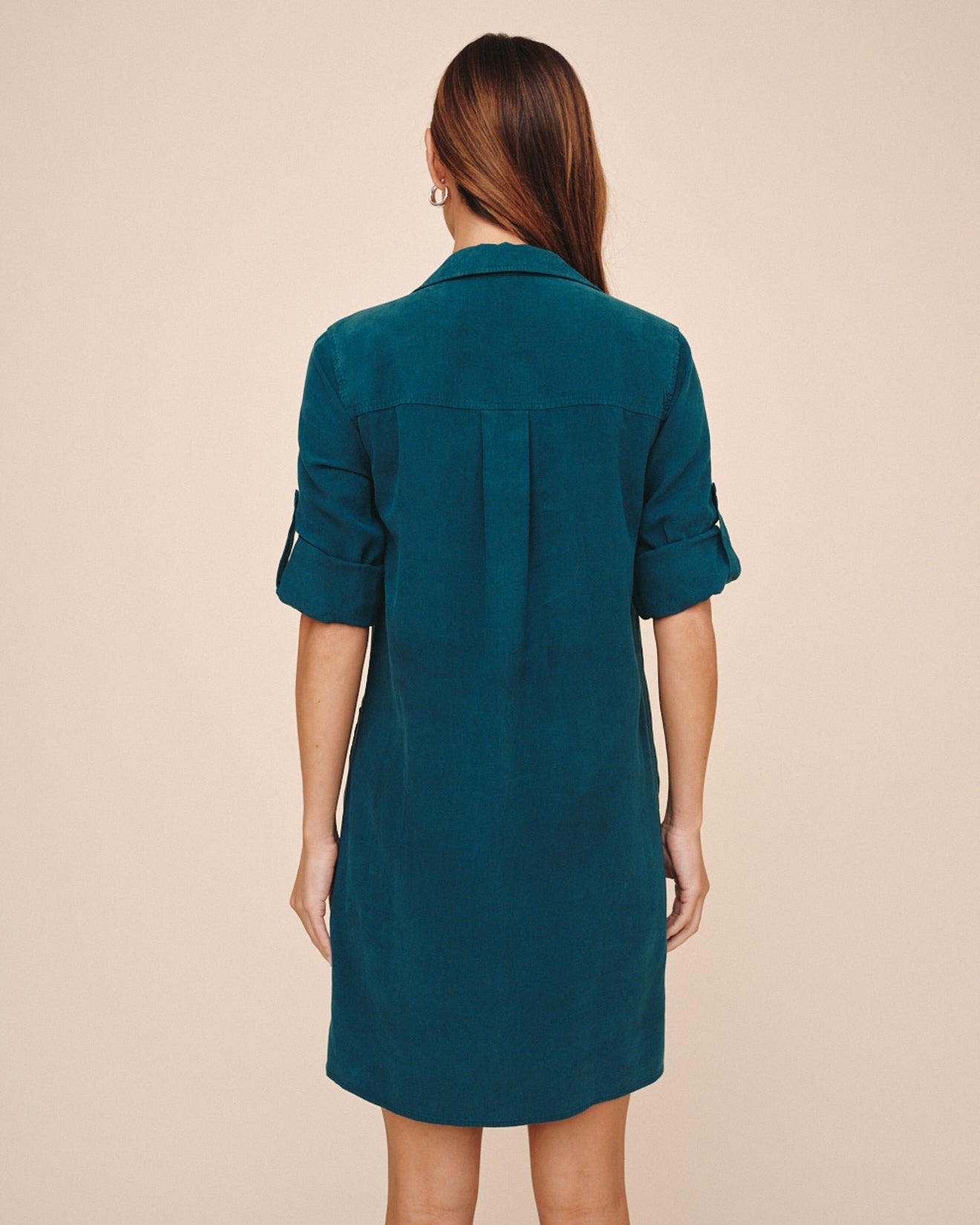 A Line Rolled Tab Sleeve Dress  Twilight Teal