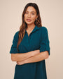 A Line Rolled Tab Sleeve Dress  Twilight Teal