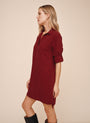 A Line Rolled Tab Sleeve Dress  - Deep Crimson