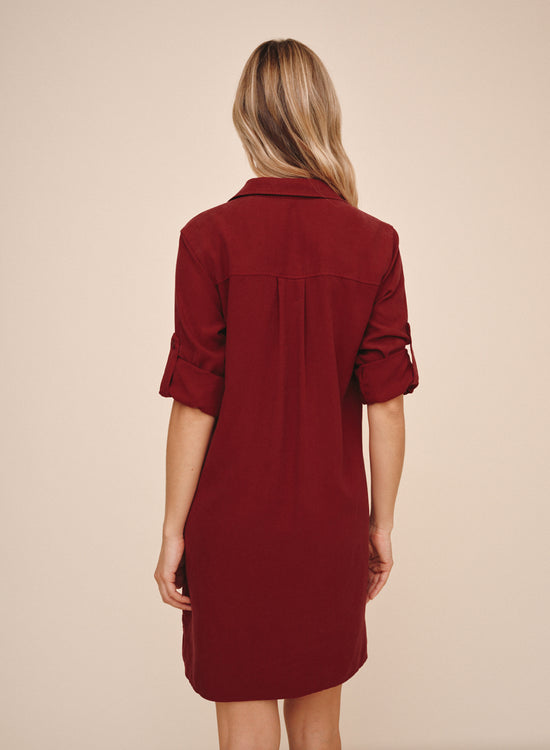 Bella Dahl A Line Rolled Tab Sleeve Dress  - Deep Crimson View 2