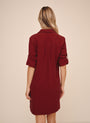 A Line Rolled Tab Sleeve Dress  - Deep Crimson