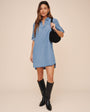 A Line Rolled Tab Sleeve Dress  - Indigo Harbor Wash