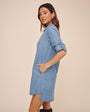 A Line Rolled Tab Sleeve Dress  - Indigo Harbor Wash