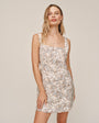 Square Neck Button Front Mini Dress - Tropical Palm Print
