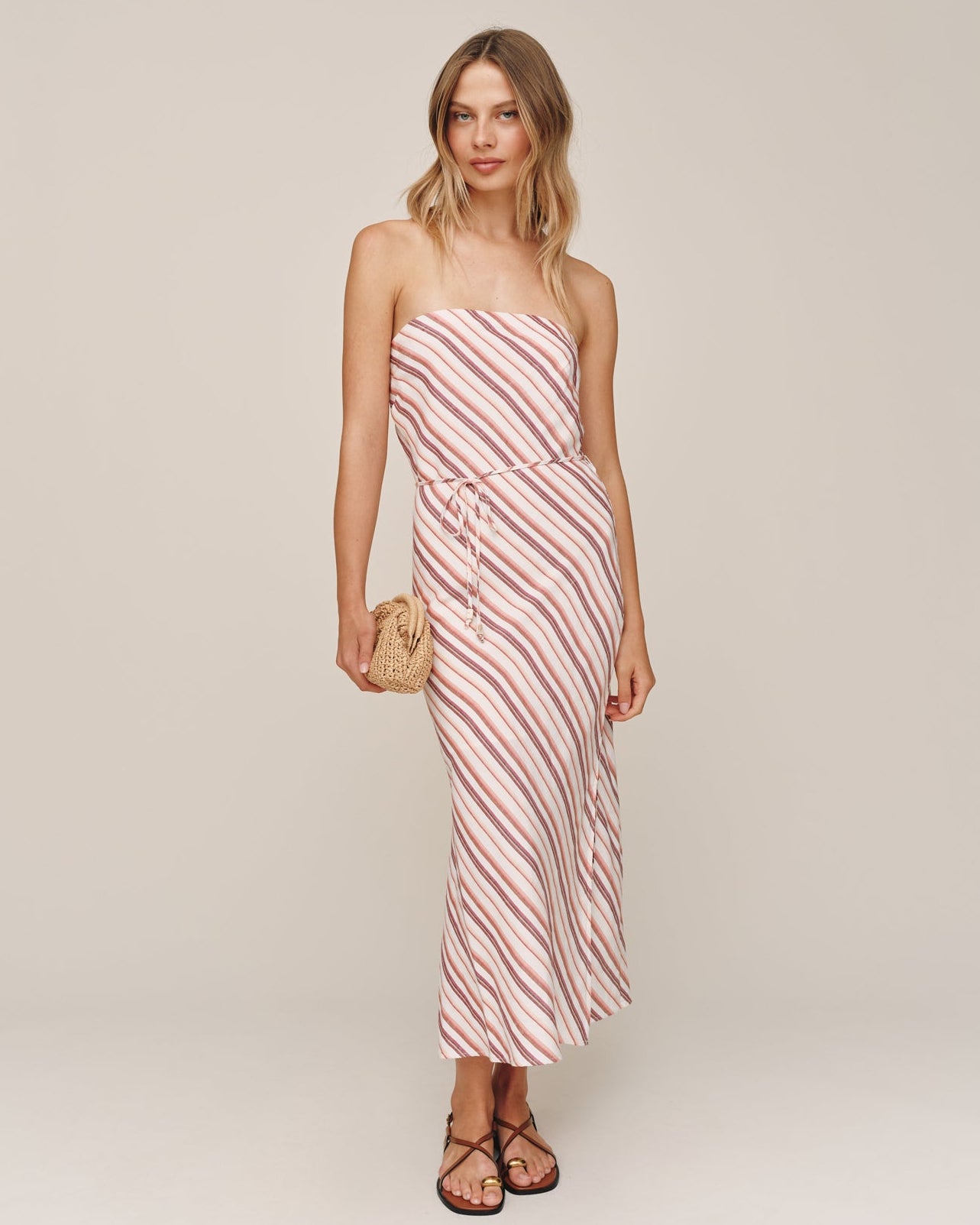 Strapless Bias Maxi Dress - Sunset Stripe