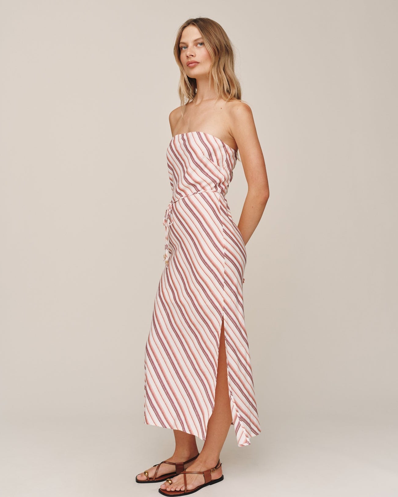 Strapless Bias Maxi Dress - Sunset Stripe