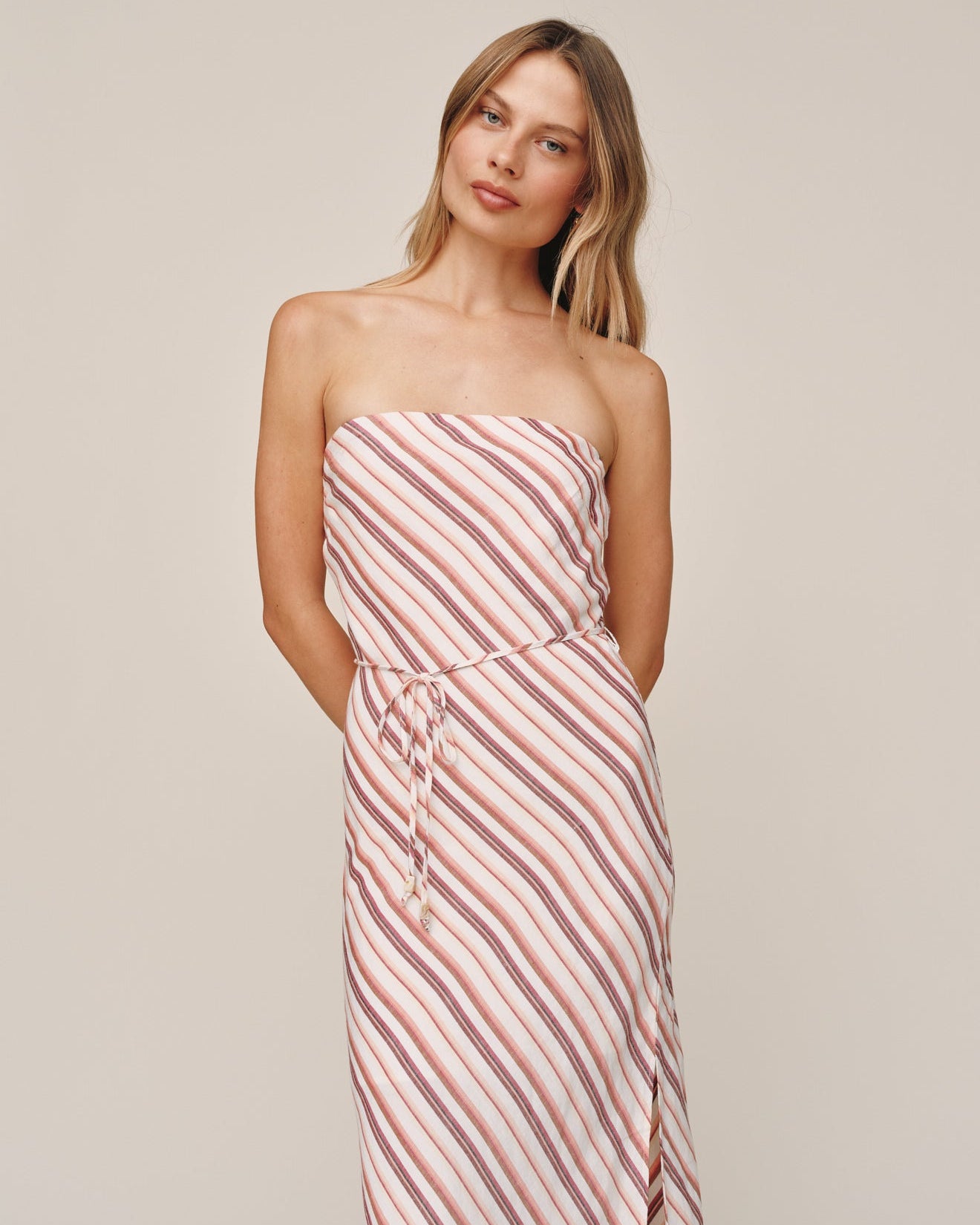 Strapless Bias Maxi Dress - Sunset Stripe