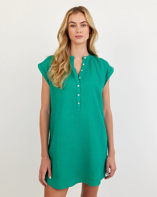 Bella Dahl Cap Sleeve Henley Dress - Aqua Green